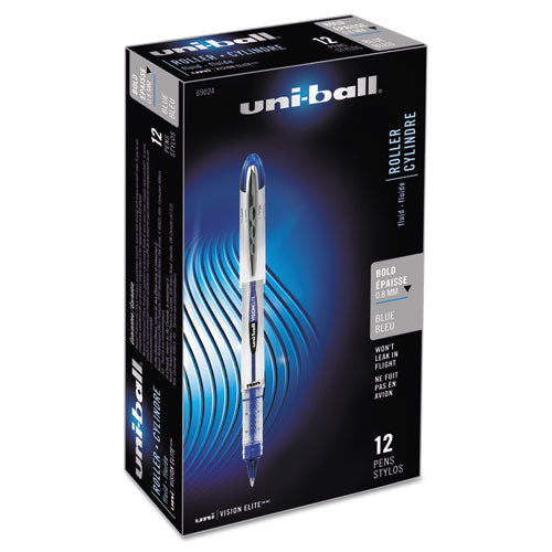 Vision Elite Roller Ball Pen, Stick, Bold 0.8 Mm, Blue Ink, White/blue Barrel