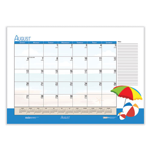 Recycled Academic Year Desk Pad Calendar, Illustrated Seasons Artwork, 22 X 17, Black Binding, 12-month (july-june): 2023-24