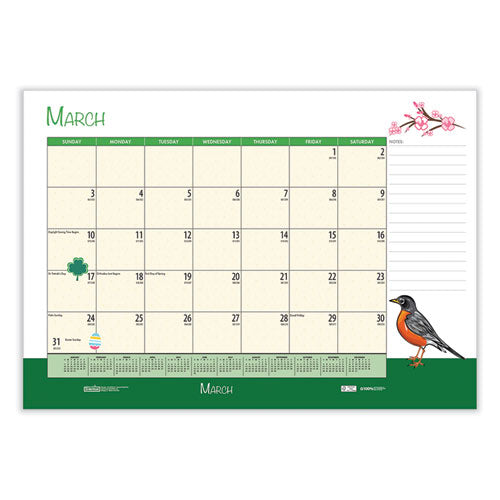 Recycled Academic Year Desk Pad Calendar, Illustrated Seasons Artwork, 22 X 17, Black Binding, 12-month (july-june): 2023-24