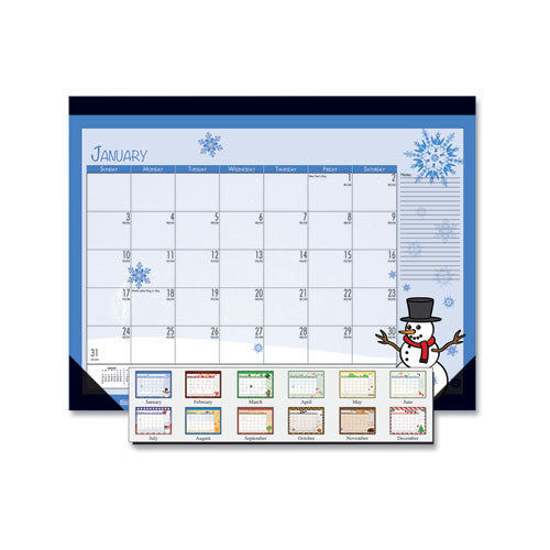 Recycled Academic Year Desk Pad Calendar, Illustrated Seasons Artwork, 22 X 17, Black Binding, 12-month (july-june): 2023-24