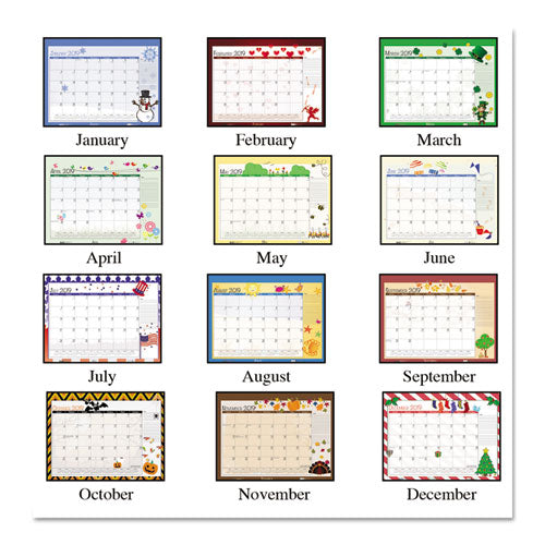 Recycled Academic Year Desk Pad Calendar, Illustrated Seasons Artwork, 22 X 17, Black Binding, 12-month (july-june): 2023-24