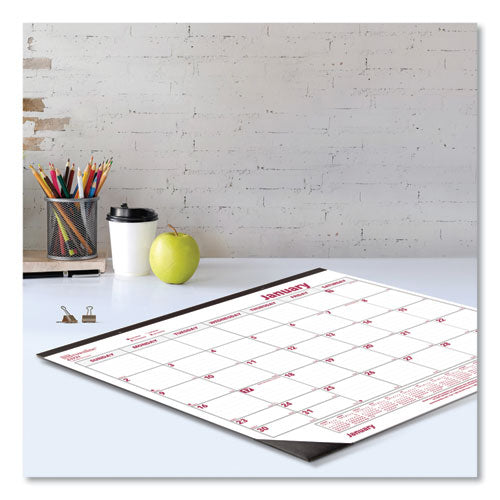 Monthly Desk Pad Calendar, 22 X 17, White/burgundy Sheets, Black Binding, Black Corners, 12-month (jan To Dec): 2023