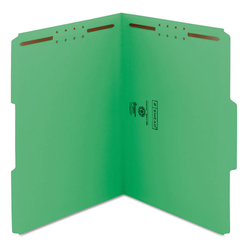 Top Tab Colored Fastener Folders, 0.75" Expansion, 2 Fasteners, Letter Size, Green Exterior, 50/box