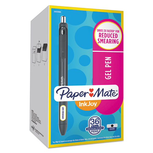 Inkjoy Gel Pen, Retractable, Medium 0.7 Mm, Black Ink, Black Barrel, 36/pack