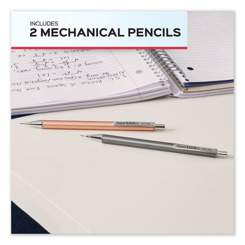 Advanced Mechanical Pencils, 0.7 Mm, Hb (#2), Black Lead, Gun Metal Gray; Rose Gold Barrel, 2/pack