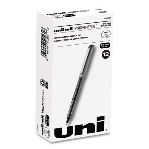 Vision Needle Roller Ball Pen, Stick, Fine 0.7 Mm, Black Ink, Silver Barrel, Dozen