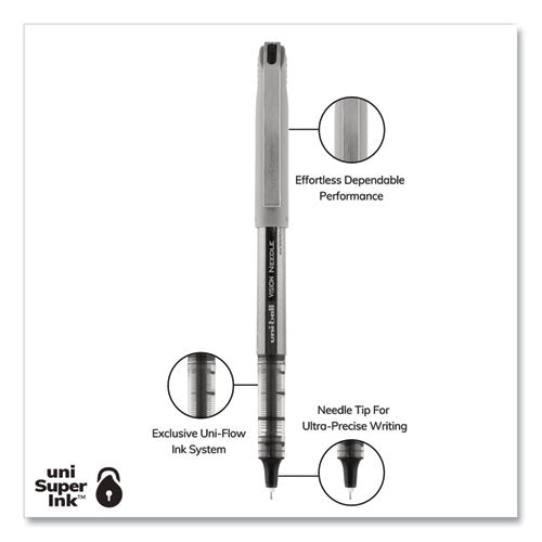 Vision Needle Roller Ball Pen, Stick, Fine 0.7 Mm, Black Ink, Silver Barrel, Dozen