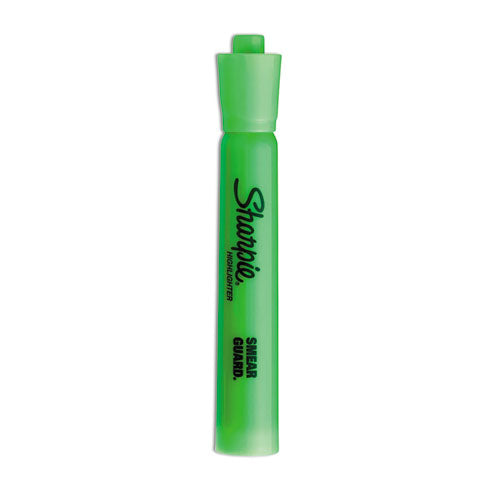 Tank Style Highlighters, Fluorescent Green Ink, Chisel Tip, Green Barrel, Dozen