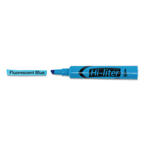 Hi-liter Desk-style Highlighters, Fluorescent Blue Ink, Chisel Tip, Blue/black Barrel, Dozen