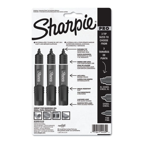 Sharpie Pro Permanent Marker Broad Chisel Tip Assorted Colors 3/pack