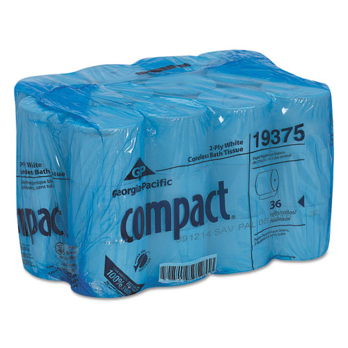 Compact Coreless Bath Tissue High Capacity Small Roll Septic Safe 2-ply 1,000 Sheets/roll 36/Case