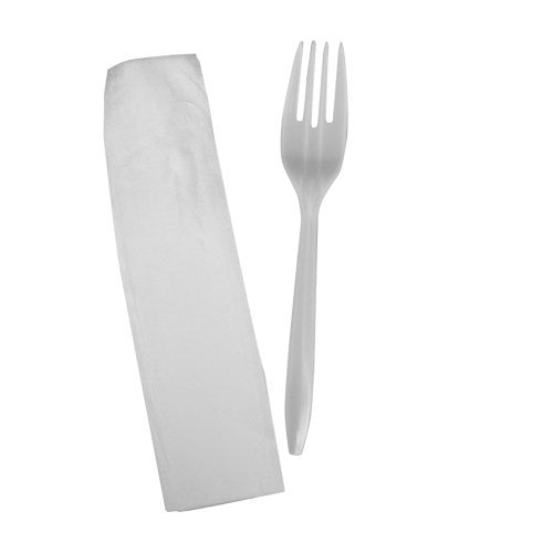 Prime Source Pp Medium Weight Fork 10" X 10" 1-Ply Napkin Nitrile Cutlery Kit White000 1000/Case