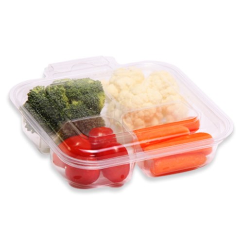 Tamper Visible 4 Compartment Pet Hinged Container - 12 Oz. 150/Case