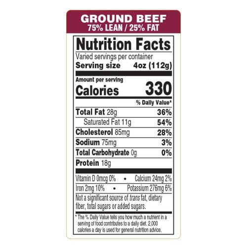 Ground Beef 75 And 25 Label 2 Color - 1.5" X 3" 24000/Roll