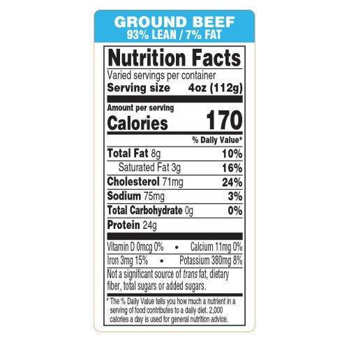 Ground Beef 93 Percent Lean / 7 Percent Fat Ocean Blue - 1.5" X 3.0" 24000/Roll