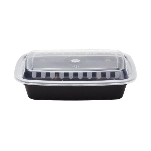 38 Oz Black Polypropylene Rectangle Food Container With Lid 150/Case
