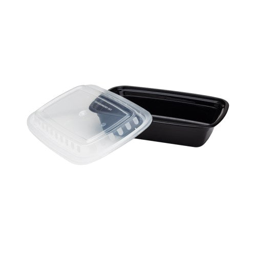 38 Oz Black Polypropylene Rectangle Food Container With Lid 150/Case