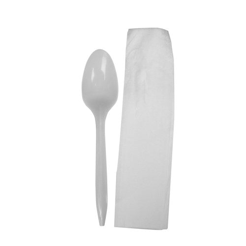 Prime Source Pp Medium Weight Teaspoon 1-Ply Napkin Nitrile Cutlery Kit White000 1000/Case