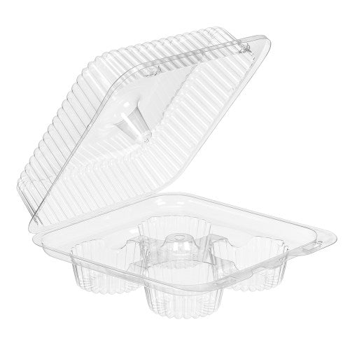 4-Compartment Pet Muffin/Cupcake Container, Clear, 7.75" X 3.125" 300/Case