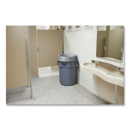 Vented Round Brute Container, 44 Gal, Plastic, Gray