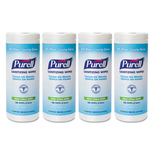 Premoistened Hand Sanitizing Wipes, 5.78 X 7, Fresh Citrus, White, 100/canister, 12 Canisters/carton