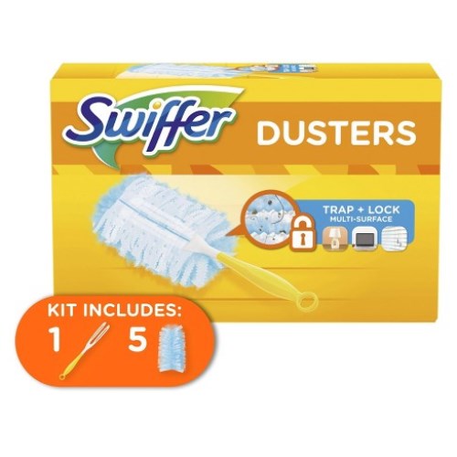 Swiffer Dusters Starter Kit Dust Lock Fiber 6" Handle Length Blue Yellow 5 Count 6/Case