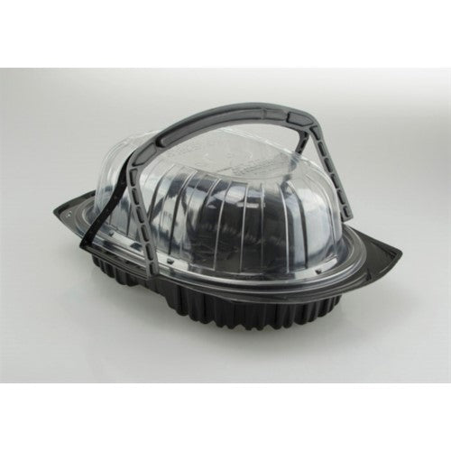 Black And Clear Polypropylene Rectangle Medium Chicken Roaster Combo With Handle - 12.5" X 8.6" X 4.25" 110/Case