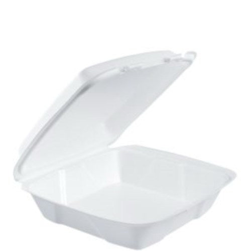 Eps Hinged Container, White, Large, 9.38" X 9" X 3" 200/Case