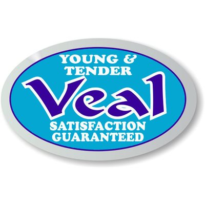 Label - Veal (Young & Tender) Blue/Blue/White On Silver 1.25x2oval In. 500/rl