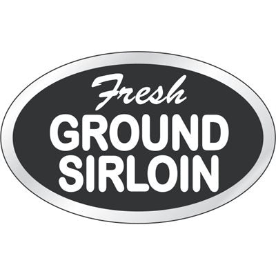 Label - Fresh Ground Sirloin White/Black On Silver 1.25x2oval In. 500/rl