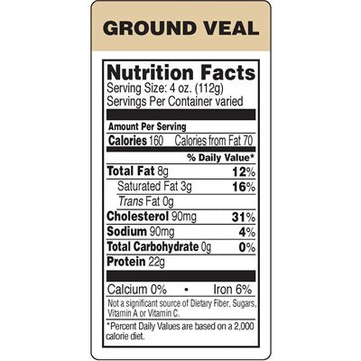 Label - Ground Veal (nut Fact) Tan/Black/UV 1.5x3.0 In. 1M/Roll