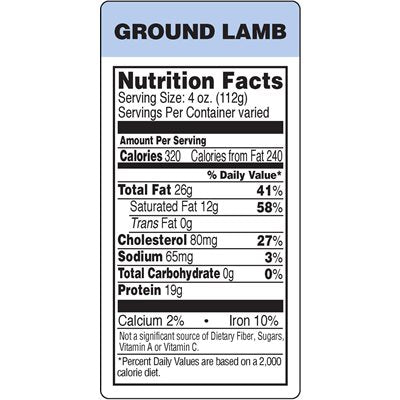 Label - Ground Lamb (nut Fact) Blue/Black/UV 1.5x3.0 In. 1M/Roll