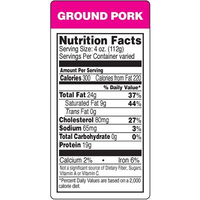 Label - Ground Pork (nut Fact) Magenta/Black/UV 1.5x3.0 In. 1M/Roll