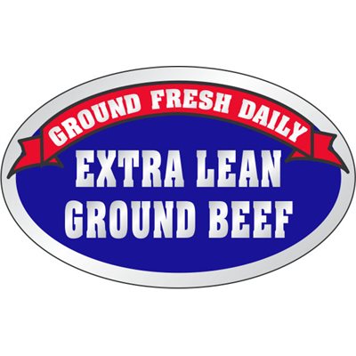 Label - Extra Lean Ground Beef.GFD White/Red/Blue/Black On Silver 1.25x2oval In. 500/rl