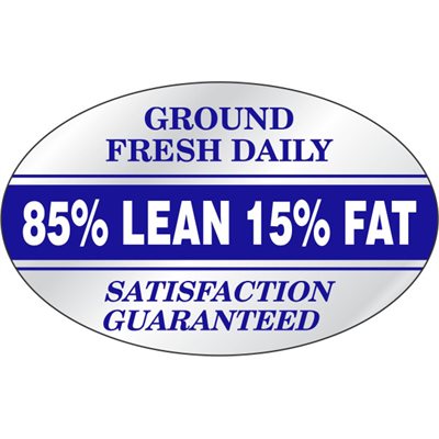 Label - 85% Lean 15% Fat Ground Fresh White/Blue On Silver 1.25x2oval In. 500/rl