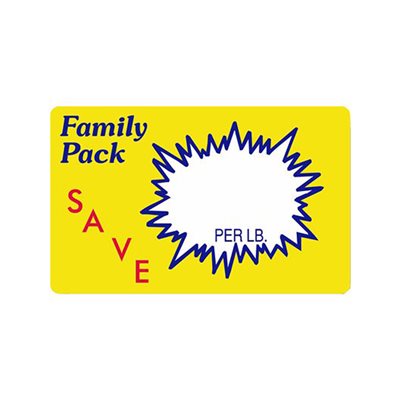 Label - Family Pack/Save (BLANK) Yellow/Red/Blue 2.2x3.6 In. Burst 500/rl