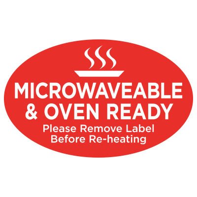 Label - Microwaveable & Oven Ready Red 1.25x2.0 In. Oval 500/Roll