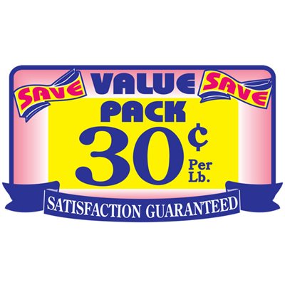 Label - Value Pack/Save 30¢ Per Lb Yellow/Red/Blue 2.2x3.6 In. 500/rl