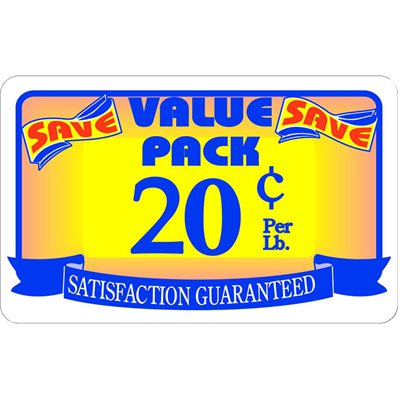 Label - Value Pack/Save 20¢ Per Lb Yellow/Red/Blue 2.2x3.6 In. 500/rl