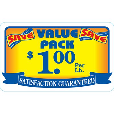 Label - Value Pack/Save $1.00 Per Lb Yellow/Red/Blue 2.2x3.6 In. 500/rl