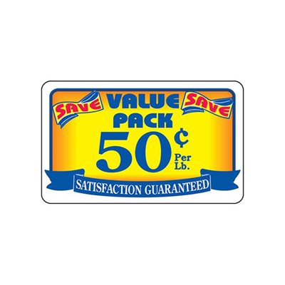 Label - Value Pack/Save 50¢ Per Lb Yellow/Red/Blue 2.2x3.6 In. 500/rl