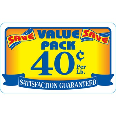 Label - Value Pack/Save 40¢ Per Lb Yellow/Red/Blue 2.2x3.6 In. 500/rl