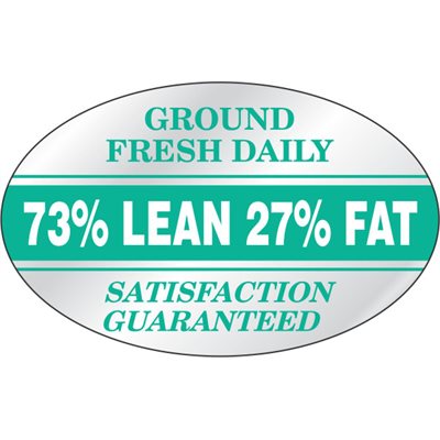 Label - 73% Lean 27%Fat-Ground Fresh Daily White/Green On Silver 1.25x2oval In. 500/rl