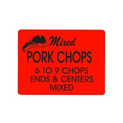 Label - Mixed Pork Chops (6 To 9) Black On Red 1.5x2.0 In. 1M/Roll