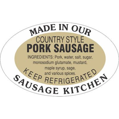 Label - Country Style Pork Sausage/Made In Our.. Tan/Black 1.25x2 In. Oval 500/rl