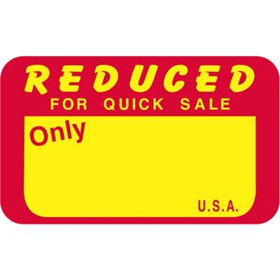 Label - Reduced For Quick Sale Red/Yellow 1.5x0.9 In. 1M/Roll