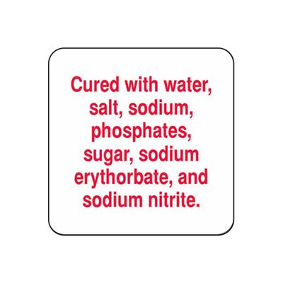 Label - Cured W/water,salt,Sodium... Red 1.25x1.25 In. 1M/Roll