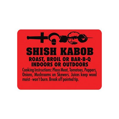 Label - Shish Kabob (w/instructions) Black On Red 1.75x1.25 In. 1M/Roll