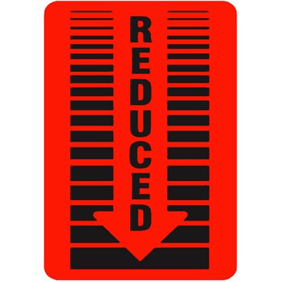 Label - Reduced (w/arrow) Black On Red 1.5x2.0 In. 1M/Roll