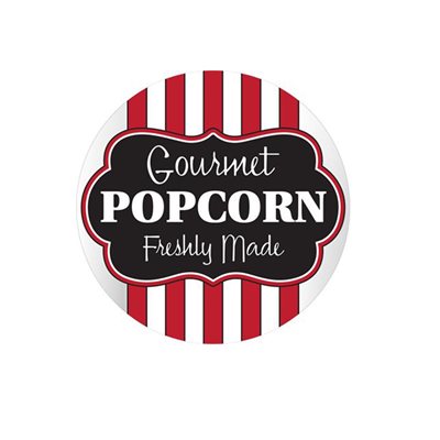 Label - Gourmet Popcorn Freshly Made White/Red/Black On Clear 2.75circle In. 500/Roll
